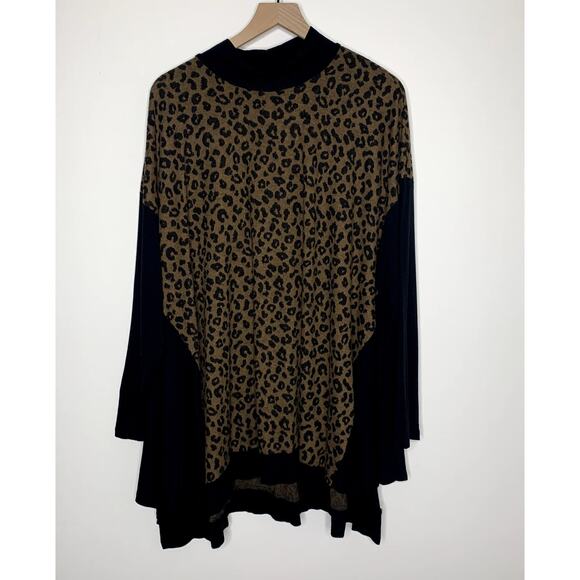 Alembika Chiu Oversized Cheetah Mock Neck Top Women XL Brown - Picture 2 of 13